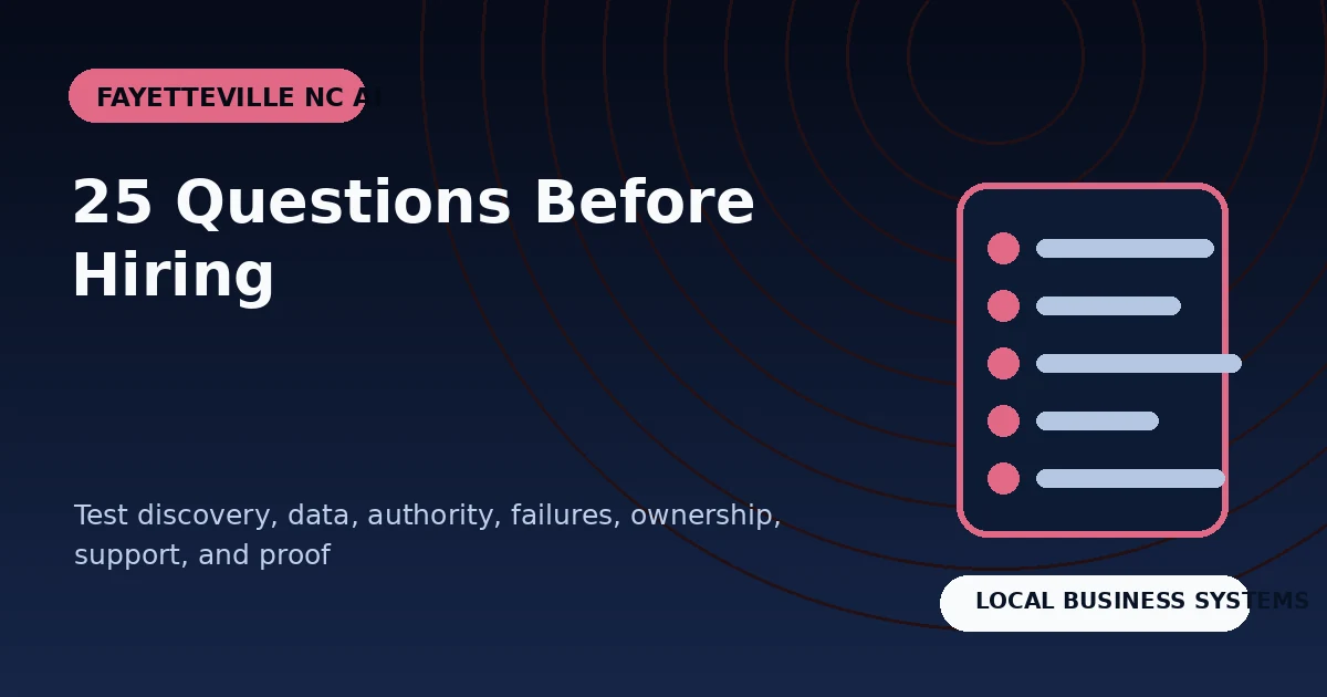 Fayetteville AI Automation Builder Interview: 25 Questions Before You Hire